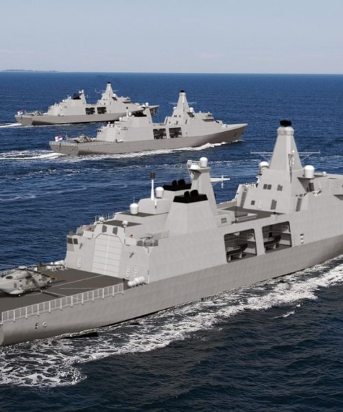 Three ships in the water as part of the Babcock Team 31 Arrowhead 140 designs