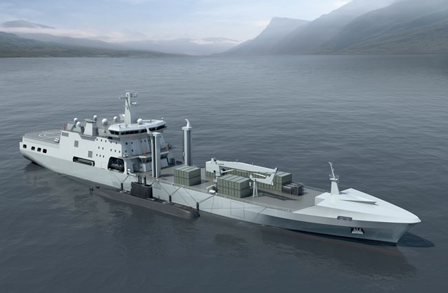 LSV Ship and submarine in coastal scene