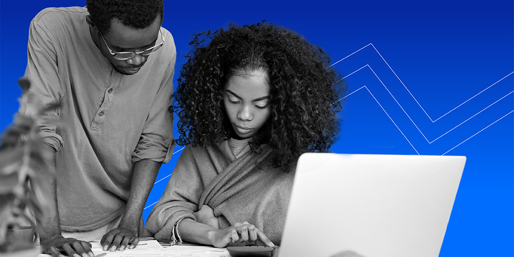 man and woman with computer and calculator figuring out how to how to make the most of their stimulus check