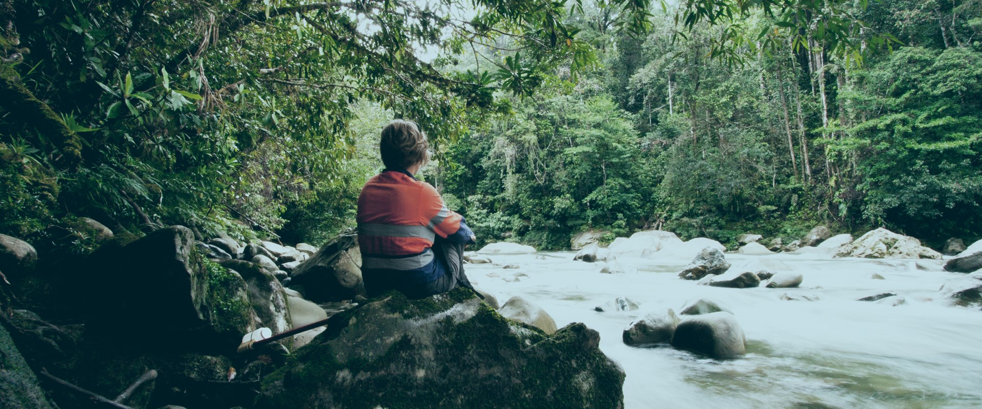 An image of an environmental engineering taking samples from a river